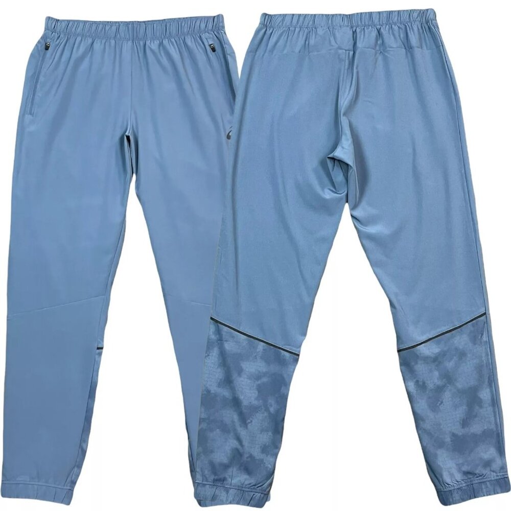 Asics Men’s Woven‎ Athletic Jogger Pants Size L-XL Blue Reflective Zip Pockets